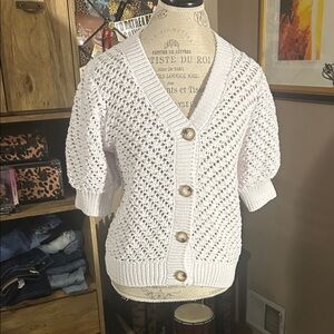 Design History White Crochet Button-Up Sweater - Small